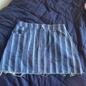 Pinstripe blue denim mini skirt